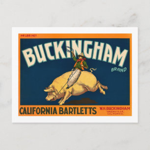 Carte Postale Pommes Bartlett de Buckingham - Étiquette Crate Vi