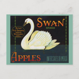 Carte Postale Pommes de marque Swan Washington State Crate Étiqu