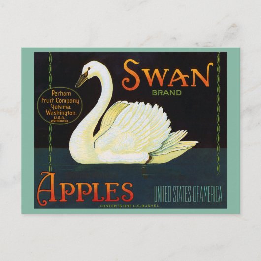 Carte Postale Pommes de marque Swan Washington State Crate Étiqu (Devant)