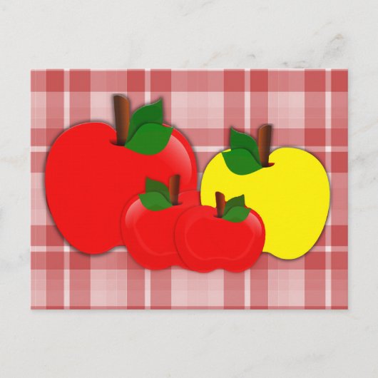 Carte Postale Pommes rouges et jaunes sur Plaid rouge (Devant)