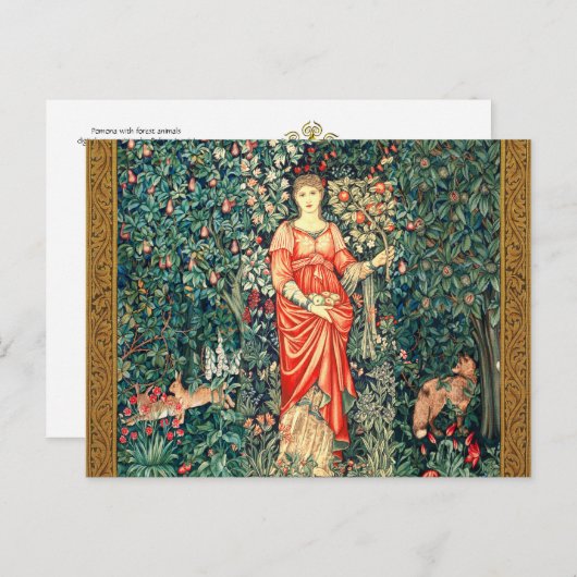 CARTE POSTALE POMONA TENANT DES FRUITS EN VERDURE, ANIMAUX FORES (Devant / Derrière)