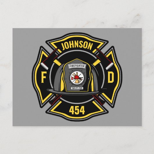 Carte Postale Pompier AJOUTER LE NOM L'équipe de Secourt du serv (Devant)