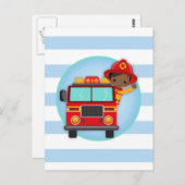 Carte Postale Pompier Camion Africain Américain Garçon (Devant / Derrière)