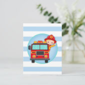 Carte Postale Pompier Camion de pompier Cheveux Blonds Garçon (Debout devant)