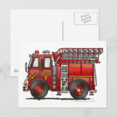 Carte Postale Pompier de camion de pompier d'échelle (Devant / Derrière)