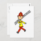 Carte Postale Pompier de la Figure à Bâtons avec Échelle (Devant / Derrière)