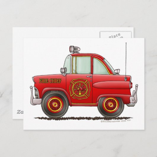 Carte Postale Pompier Pompier chef de voiture Pompier pompier (Devant / Derrière)