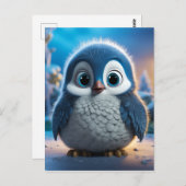 Carte Postale Poncho - Un pingouin doux pour bébé (Devant / Derrière)