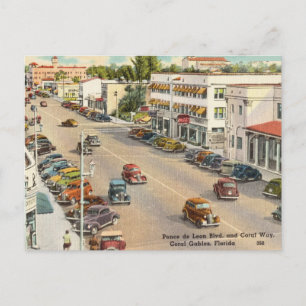 Carte Postale Ponde de Leon Blvd, Vintage, Coral Gables, Floride
