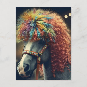 Carte Postale Poney Avec Cheveux Clown