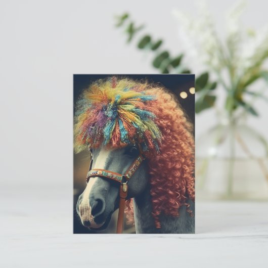 Carte Postale Poney Avec Cheveux Clown (Debout devant)