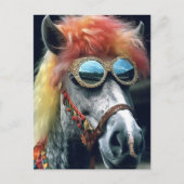 Carte Postale Poney avec cheveux clowns et lunettes (Devant)