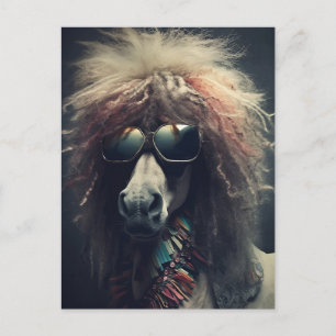 Carte Postale Poney avec cheveux clowns et lunettes de soleil