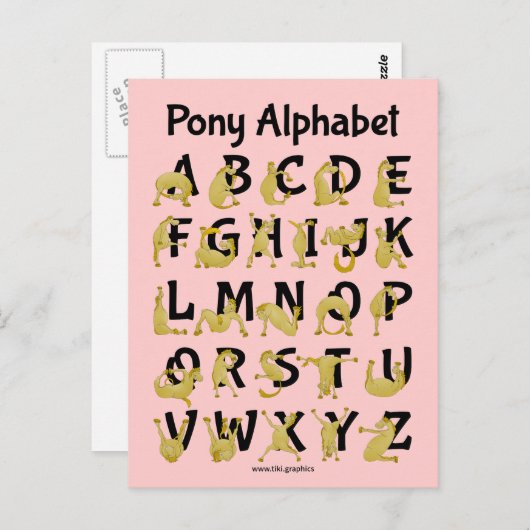 Carte Postale Poney flexible | Graphique alphabétique (Devant / Derrière)