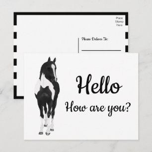 Carte Postale Poney occidental Aquarelle Cheval Noir Blanc Bonjo