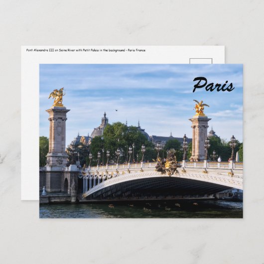 Carte Postale Pont Alexandre III sur la Seine - Paris, France (Devant / Derrière)