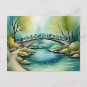 Carte Postale Pont au-dessus d'une aquarelle de rivière