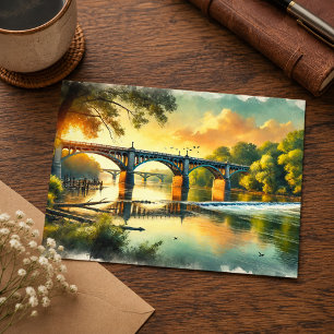 Carte Postale Pont charmant Chaud Vert James River Aquarelle