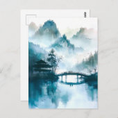 Carte Postale Pont chinois à Watercolor at mountain landscape (Devant / Derrière)