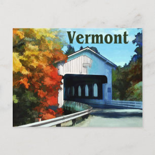 Carte Postale Pont couvert blanc Coloré Automne Vermont