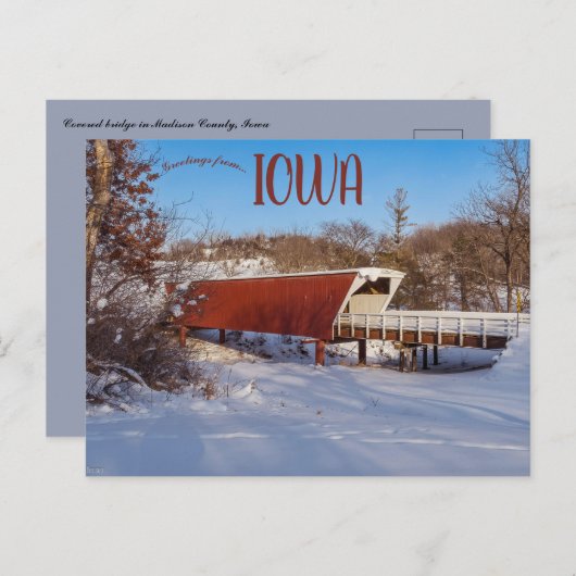 Carte Postale Pont couvert dans le comté de Madison en Iowa (Devant / Derrière)