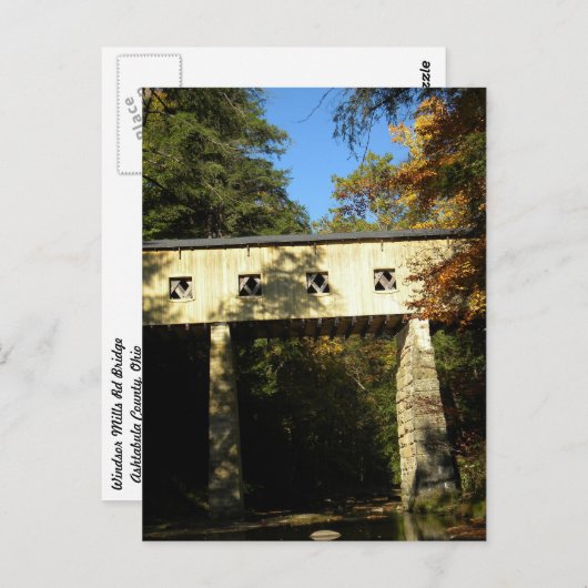 Carte Postale Pont couvert de Windsor Mills Rd Ashtabula Comté O (Devant / Derrière)