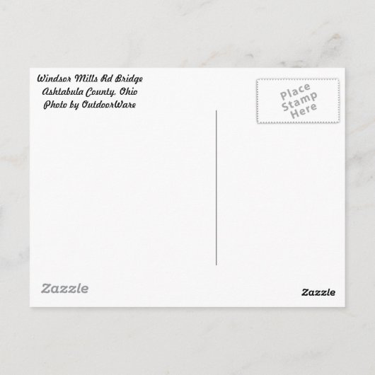 Carte Postale Pont couvert de Windsor Mills Rd Ashtabula Comté O (Dos)