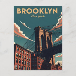 Carte Postale Pont de Brooklyn rétro sur la skyline de la ville 