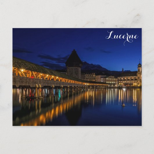 Carte Postale Pont de la chapelle Lucerne Suisse à la nuit (Devant)