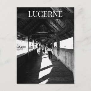 Carte Postale Pont de la Chapelle Lucerne + Touristes Suisse BW