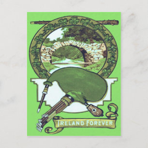 Carte Postale Pont de pierre Shamrock Bagpipe Shillelagh
