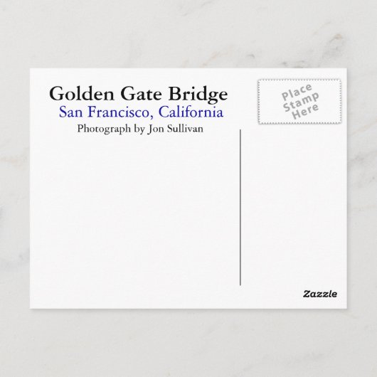 Carte Postale Pont Golden Gate (Dos)