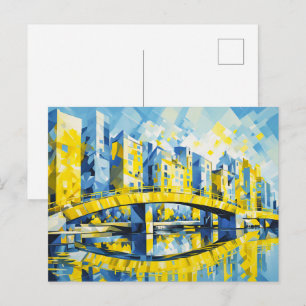 Carte Postale Pont jaune cubiste sur la rivière