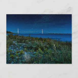 Carte Postale Pont Mackinac avec étoiles au-dessus, Michigan