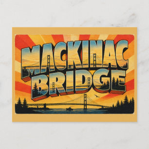 Carte Postale Pont Mackinac MI Art de Voyage Rétro