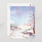 Carte Postale Pont Neige Aquarelle Peinture Paysage (Devant / Derrière)