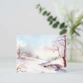 Carte Postale Pont Neige Aquarelle Peinture Paysage (Debout devant)