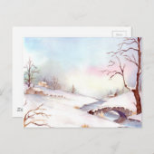 Carte Postale Pont Neige Aquarelle Peinture Paysage (Devant / Derrière)