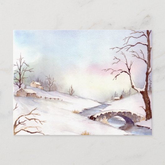 Carte Postale Pont Neige Aquarelle Peinture Paysage (Devant)