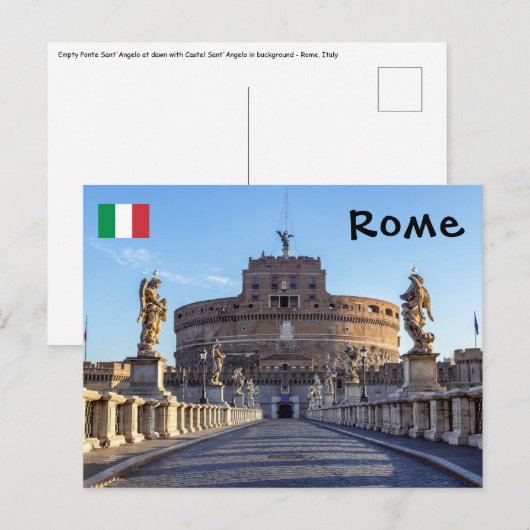 Carte Postale Ponte Sant'Angelo vide à l'aube - Rome, Italie (Devant / Derrière)