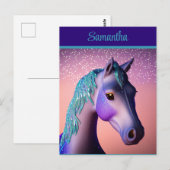 Carte Postale Pony magique en violet et Turquoise avec nom perso (Devant / Derrière)