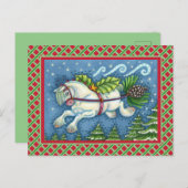 CARTE POSTALE PONY PULLING PINECONE SLEIGH DE NOËL VOLANT (Devant / Derrière)