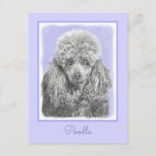 Carte Postale Poodé Jouet miniature Argent gris bleu Chien Art