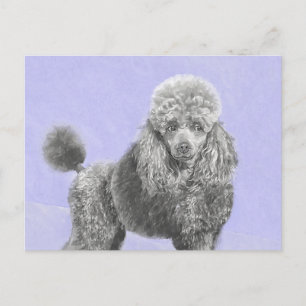 Carte Postale Poodé Jouet miniature Argent gris bleu Chien Art
