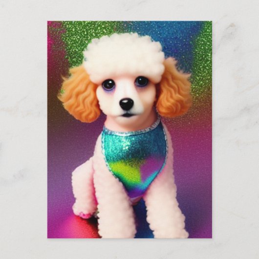 Carte Postale Poodle blanc avec oreilles de crème sur arc-en-cie (Devant)