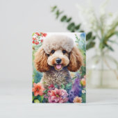 Carte Postale Poodle Chien Aquarelle Art Floral (Debout devant)