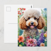 Carte Postale Poodle Chien Aquarelle Art Floral (Devant / Derrière)