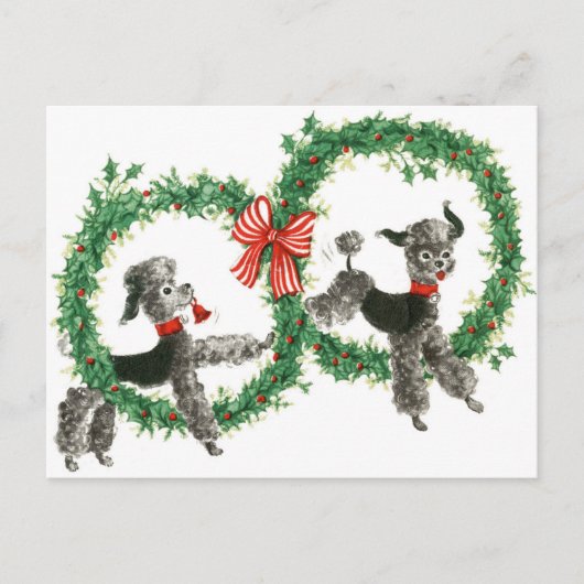 Carte Postale Poodles Vintages rétro en Wreath Design (Devant)