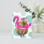 Carte Postale Pool Party Cute Capybara Avec Flotte Flamant rose  (Debout devant)