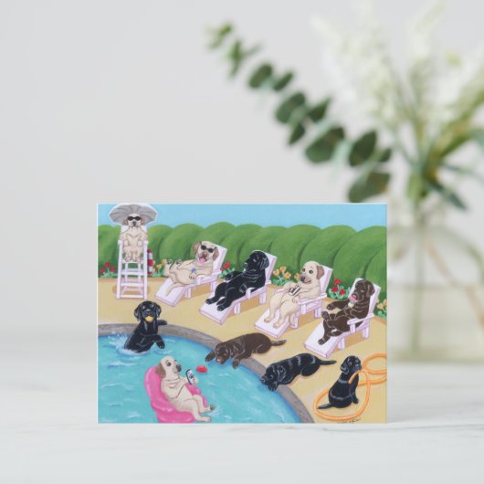 Carte Postale Poolside Party labradors peinture (Debout devant)